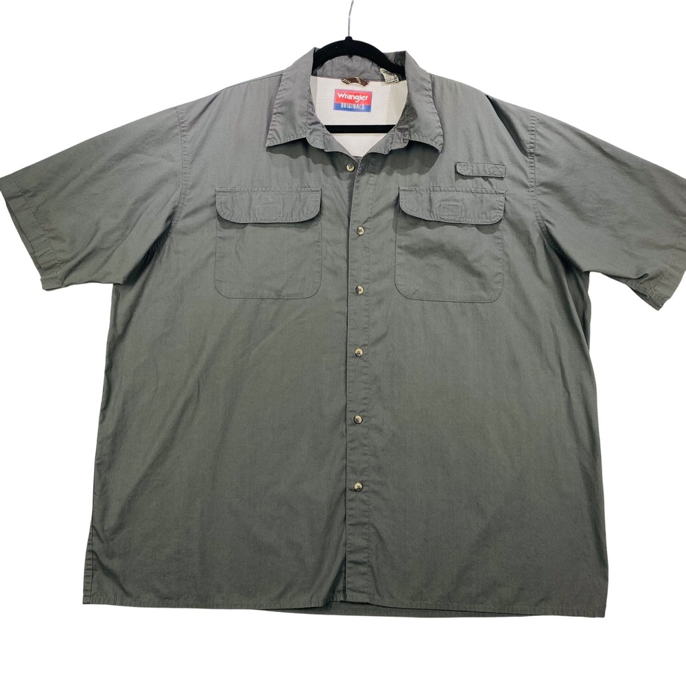 Wrangler Originals Mens XXL Gray Short Sleeve Button Up Shirt Pocket Casual Work